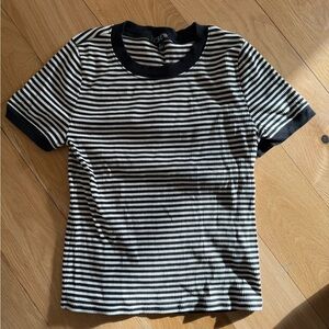 J.Crew Striped Black and Cream Fitted Ribber Short Sleeve T-Shirt